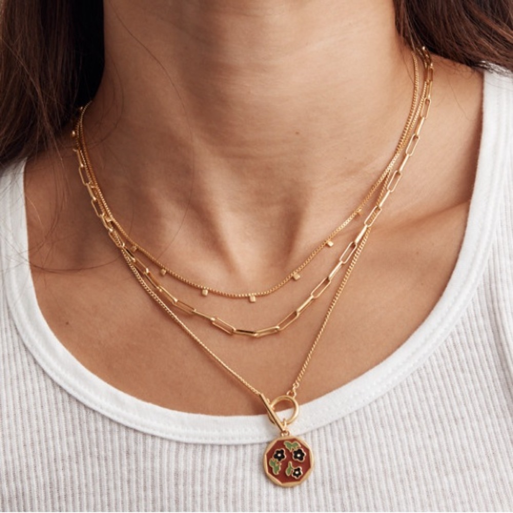 Madewell Enamel Daisy Coin Necklace Set NWT